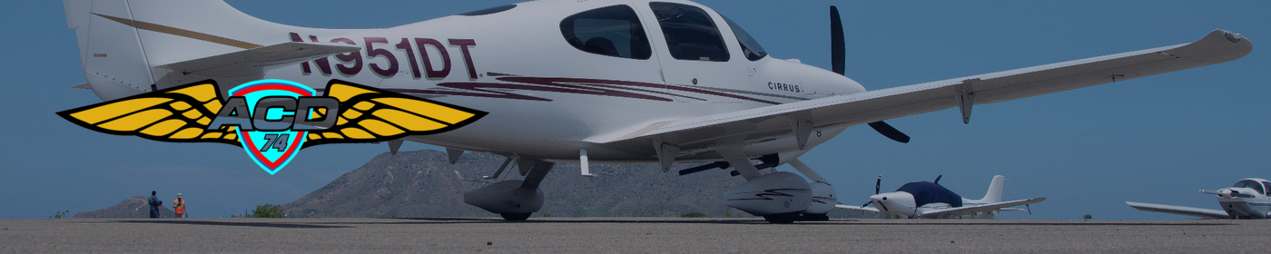 Cirrus SR20 en plataforma con logo ACD74